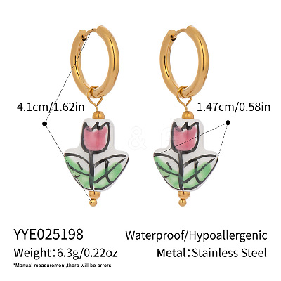 Stainless Steel Ceramic Hoop Earrings AZ9482-8-1