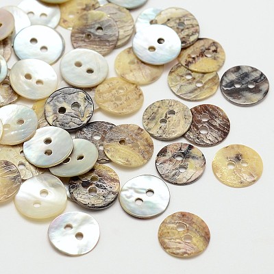 2-Hole Flat Round Mother of Pearl Buttons SHEL-N033-06-10mm-1