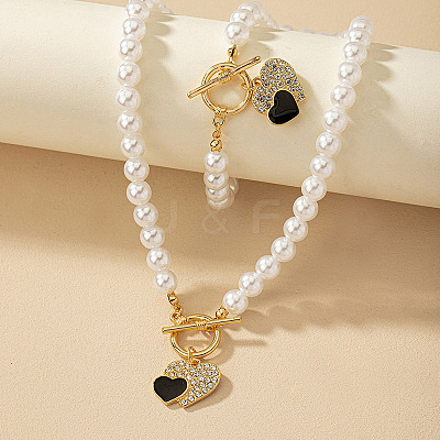 Heart Alloy Rhinestone & Enamel Bracelets & Necklaces Sets FS-WGE9C39-01-1