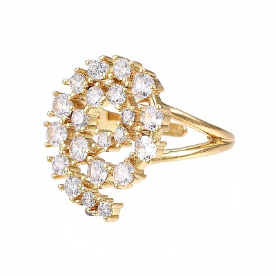 Real 18K Gold Plated Brass Hollow Flat Round Cuff Ring RJEW-S045-129-NF-1