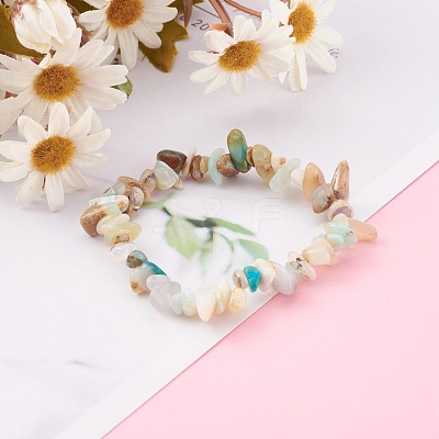Chips Natural Blue Opal Beaded Stretch Bracelets BJEW-JB05990-1