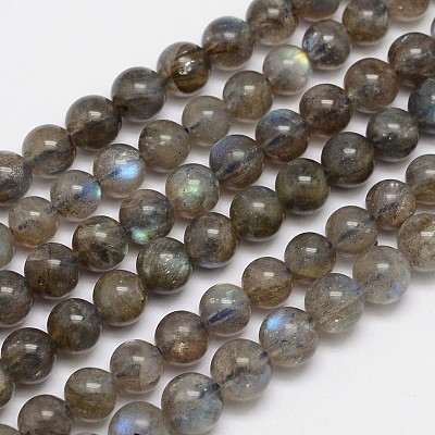 Natural Labradorite Round Bead Strands G-M262-6mm-09-1
