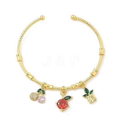 Brass Micro Pave Cubic Zirconia Friut Charm Bangles for Women BJEW-Z089-05G-1