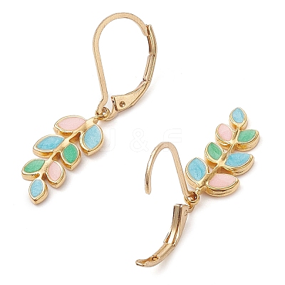 Leaf 304 Stainless Steel Enamel Leverback Earrings EJEW-JE06261-1