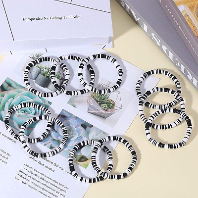 10Pcs 10 Style Polymer Clay Heishi Surfer Stretch Bracelets Set BJEW-SW00116-1