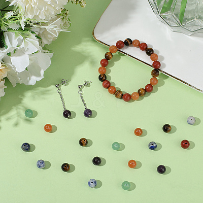 2 Strands Chakra Theme Natural Red Rainbow Jasper & Yellow Aventurine & Tiger Eye & Green Aventurine & Blue Spot Stone & Lapis Lazuli & Amethyst Beads Strands G-SP0001-23-1
