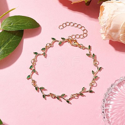Brass Pave Green Cubic Zirconia Branch Links Bracelets for Women BJEW-JB10261-1
