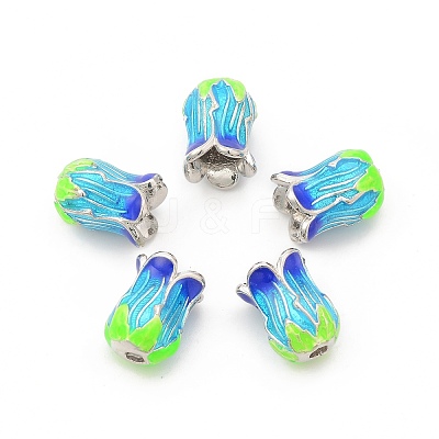 5-Petal Rack Plating Brass Enamel Bead Cap KK-P024-13P-1