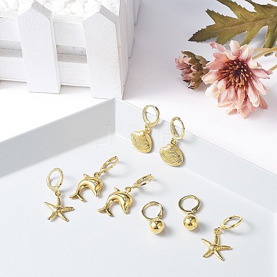 Ocean Theme Brass Huggie Hoop Earring EJEW-SZ0001-21G-1