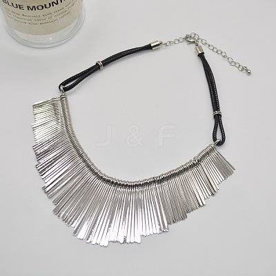 Alloy Long Tassel Bib Black Waxed Cord Necklaces FS-WGA960C-01-1