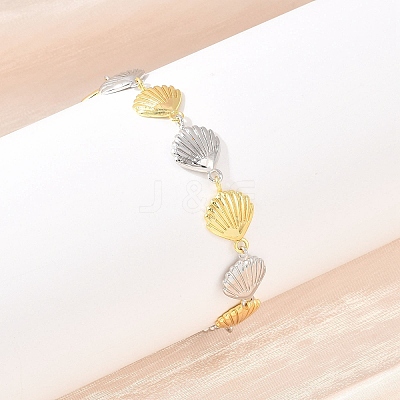 Shell Shape Brass Link Chain Bracelets for Women BJEW-K248-07C-GP-1