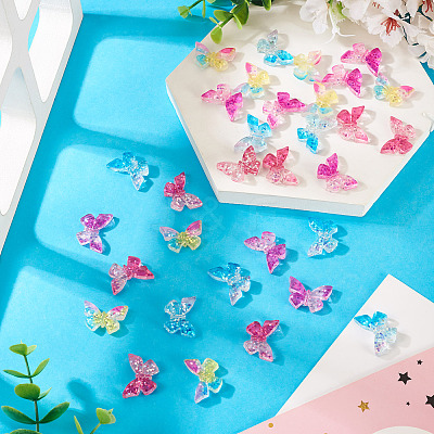 32Pcs 4 Colors Butterfly Transparent Resin Cabochons RESI-TA0004-44-1
