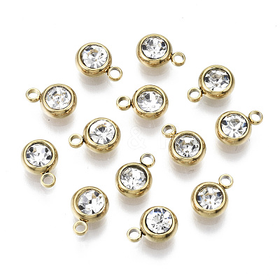 PVD Vacuum Plating 201 Stainless Steel Rhinestone Charms X-STAS-S068-G-1