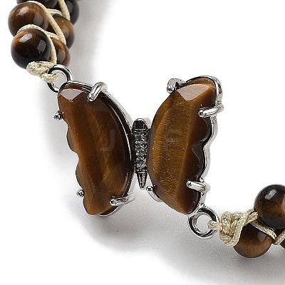 Natural Tiger Eye Braided Round Bead Bracelets BJEW-K251-06A-1