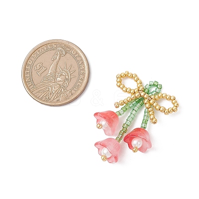 Glass Seed Beaded Bowknot with Flower Pendants PALLOY-MZ01129-01-1