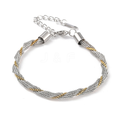 Two Tone 304 Stainless Steel Box Chain Rolled Bracelets for Women Men BJEW-Q028-01GP-1