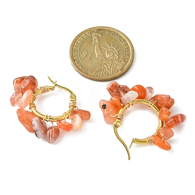 Natural Red Agate Chips Braided Hoop Earrings EJEW-JE04940-18-1