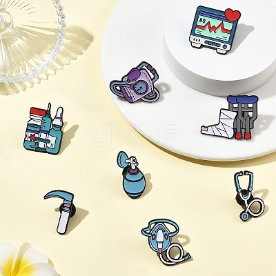 8Pcs 8 Styles Medical Theme Enamel Pins JEWB-CJ0003-62-1
