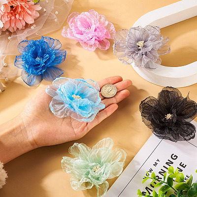 6Pcs 6 Colors Organza Ornament Accessories DIY-TA0006-50B-1