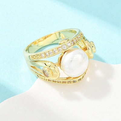 Brass Micro Pave Cubic Zirconia Finger Rings for Women RJEW-D340-02G-07-1