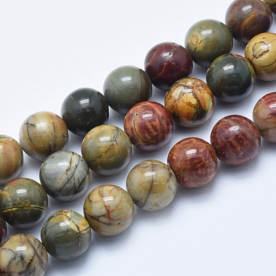 Natural Polychrome Jasper/Picasso Stone/Picasso Jasper Beads Strands G-E444-43-10mm-1