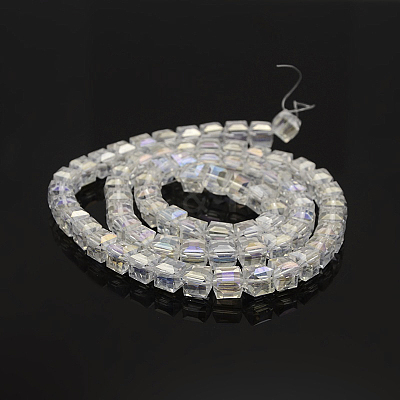 AB Color Plated Glass Faceted Cube Beads Strands GLAA-A031-6mm-AB11-1