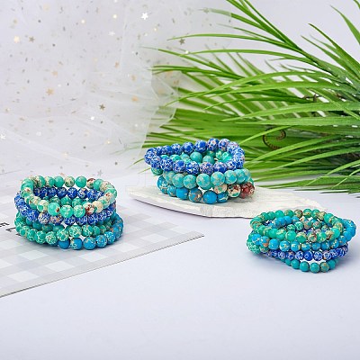 3Pcs 3 Size Synthetic Imperial Jasper Round Beaded Stretch Bracelets Set BJEW-SW00064-31-1
