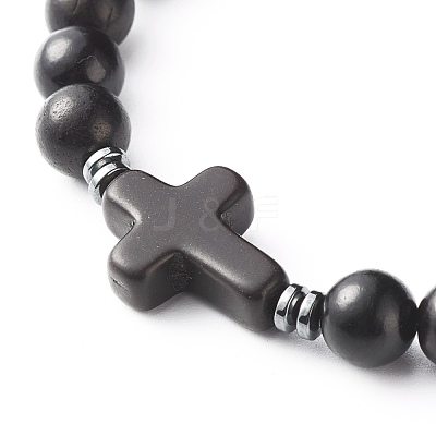 Energy Power Cross Beads Stretch Bracelets Set for Men Women BJEW-JB06891-1