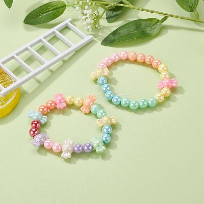 Opaque Acrylic Beads Stretch Bracelet Sets for Kids BJEW-JB06405-1