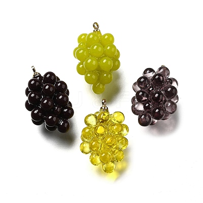 Grape Brass Acrylic Pendants OACR-R006-05G-02-1