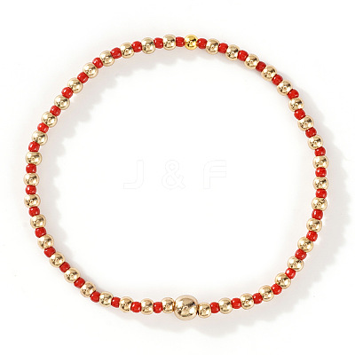 Glass Seed Beads & CCB Beads Stretch Bracelets TB4137-15-1