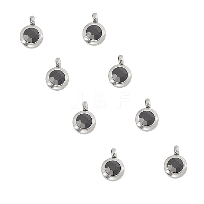 Trendy Original Color 304 Stainless Steel Grade A Rhinestone Flat Round Charm Pendants RB-UN0001-02P-1
