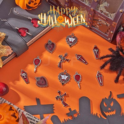 14Pcs 7 Style Halloween Alloy Rhinestone Pendants JX160A-1