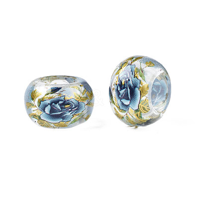Flower Printed Transparent Acrylic Rondelle Beads TACR-S160-01-D01-1