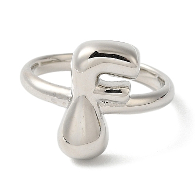 Initials Brass Open Cuff Ring for Women RJEW-N046-02F-P-1