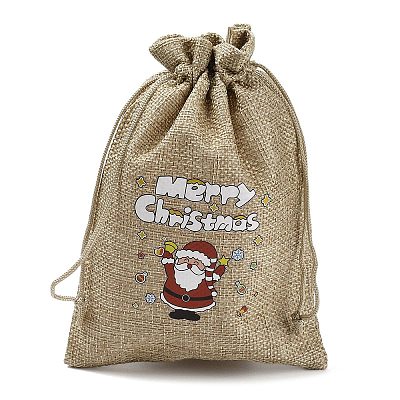 Christmas Printed Burlap Packing Pouches Drawstring Bags LS-ABAG-Q053-02B-07-1