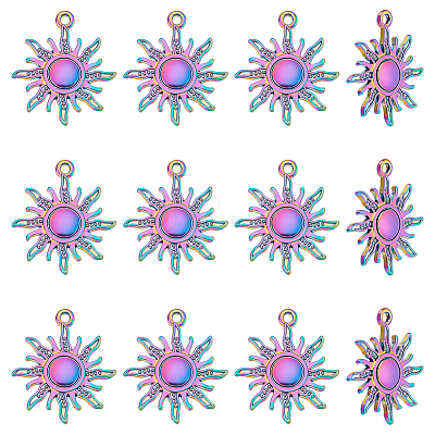 12Pcs Rainbow Color Alloy Pendants FIND-LP0001-55-1