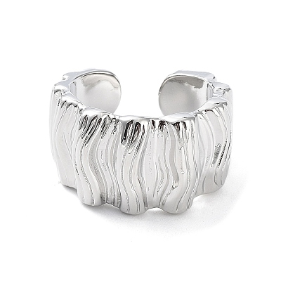 Brass Textured Open Cuff Rings for Women RJEW-D016-01P-1