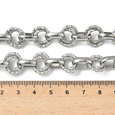 304 Stainless Steel Textured Double Ring Link Chain Necklaces NJEW-S453-02P-B-1