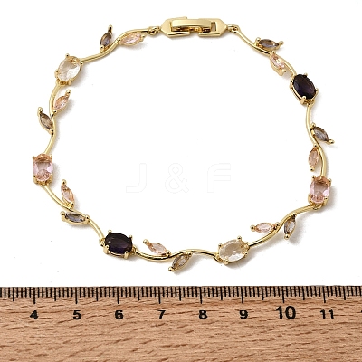 Leaf Brass Micro Pave Cubic Zirconia Link Chain Bracelets for Women BJEW-D455-01G-05-1