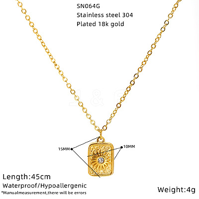304 Stainless Steel Micro Pave Cubic Zirconia Rectangle Pendant Necklaces for Women WGBBDC7-01-1
