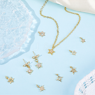 10Pcs 10 Styles Rack Plating Brass Micro Pave Clear Cubic Zirconia Pendants KK-SC0007-90-1