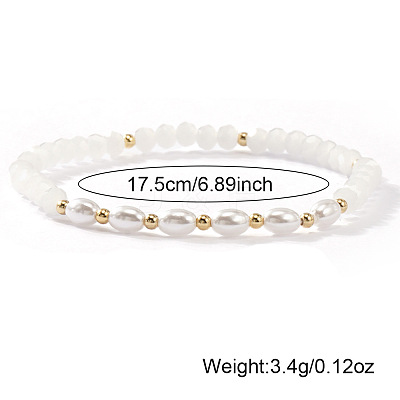 Fashion Natural Freshwater Pearl & Brass & Glass Beaded Stretch Bracelets for Women LS-SF7008-3-1