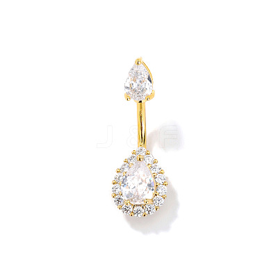Geometric Brass Clear Cubic Zirconia Teardrop Curved Barbell Belly Button Rings for Women's Gift OY0687-3-1