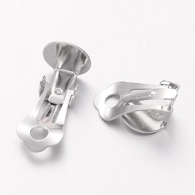 Nickel Free Platinum Color Brass Clip-on Earring Base Blank Settings X-KK-H168-N-NF-1