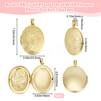 6Pcs Brass Locket Pendants KK-BBC0015-50-1