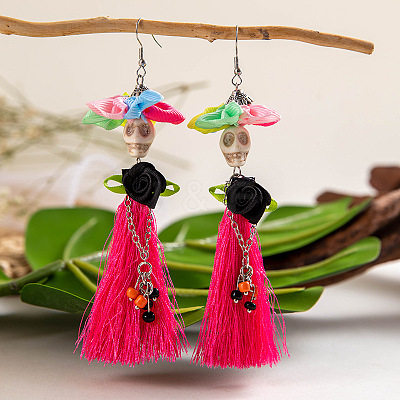 Halloween Alloy & Cloth & Glass & Cotton Cord Tassel Dangle Earrings FS-WGA02EE-08-1