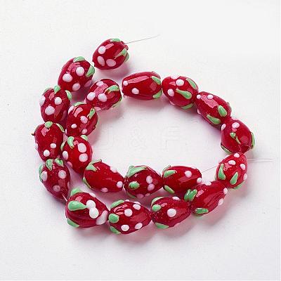 Handmade Lampwork 3D Strawberry Beads LAMP-R109A-15-1