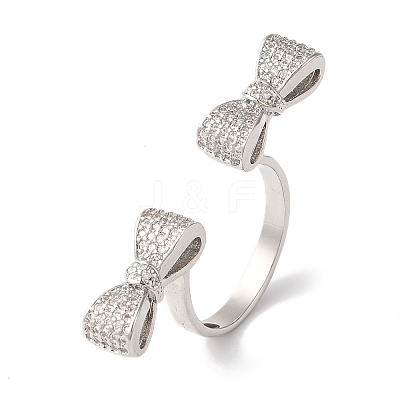 Bowknot Brass Micro Pave Clear Cubic Zirconia Open Cuff Rings for Women LS-RJEW-C098-15P-1