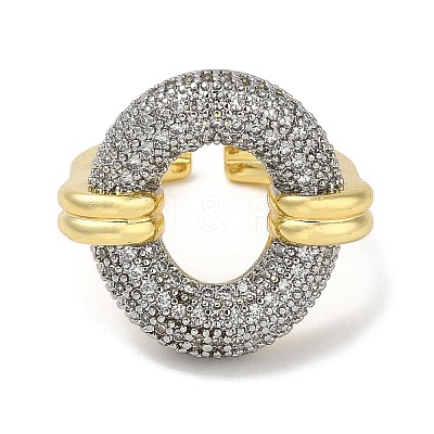 Rack Plating Brass Micro Pave Cubic Zirconia Cuff Finger Rings for Women RJEW-C114-16J-G-1